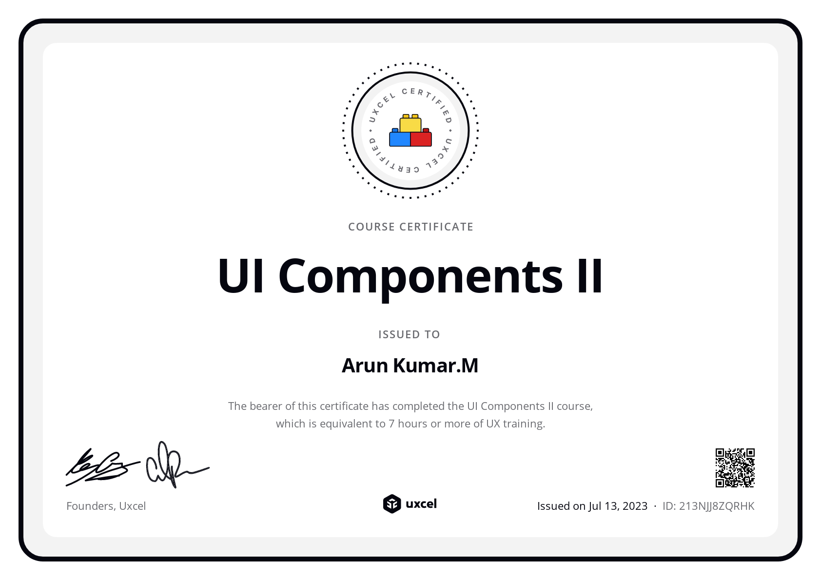 Arun Kumar.M's certificate